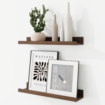 Picture Ledge Shelf, 16 inch Floating Shelves Set of 2, Wood Wall Shelves with Lip, Wall Decor Storage Living Room