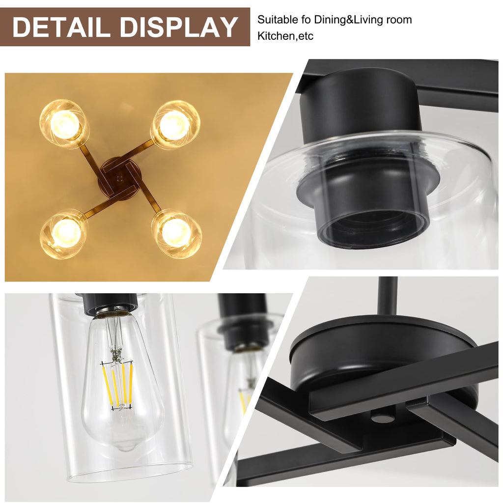 4-Light Modern Farmhouse Black Chandelier, Dining Room Light Fixture Over Table Adjustable Height Hanging Industrial