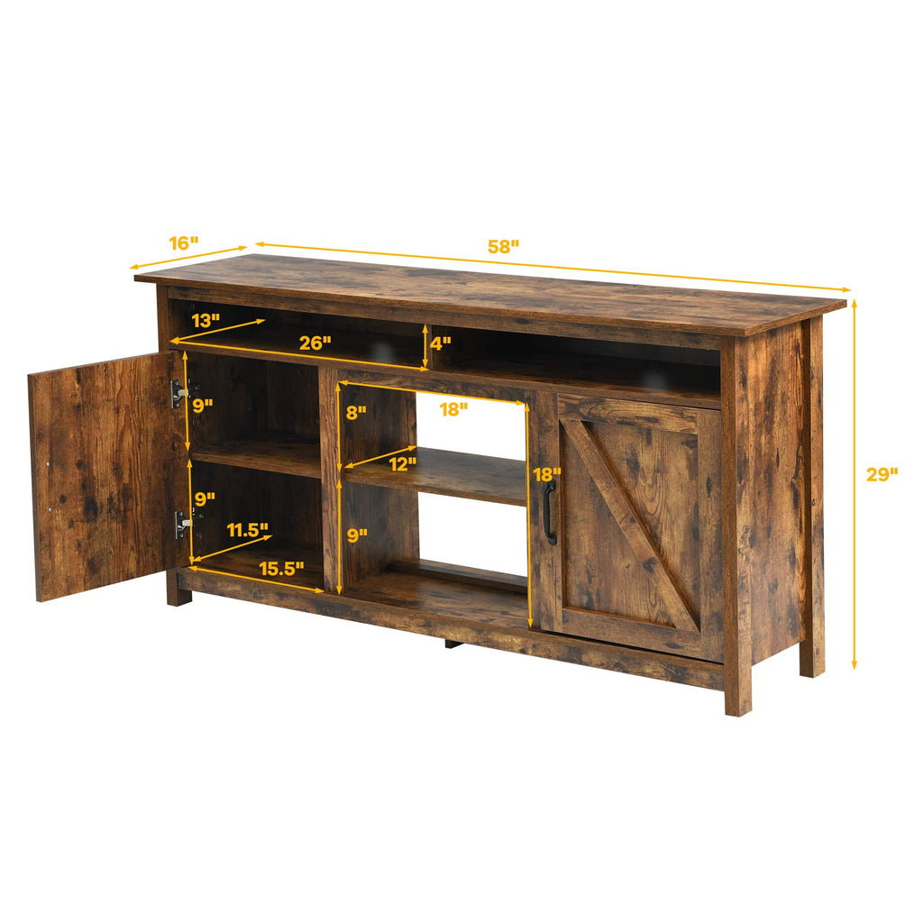 Industrial TV Stand with Barn Doors for TVs up to 65 Inches, Farmhouse TV Console Cabinet with Shelves & Cabinets