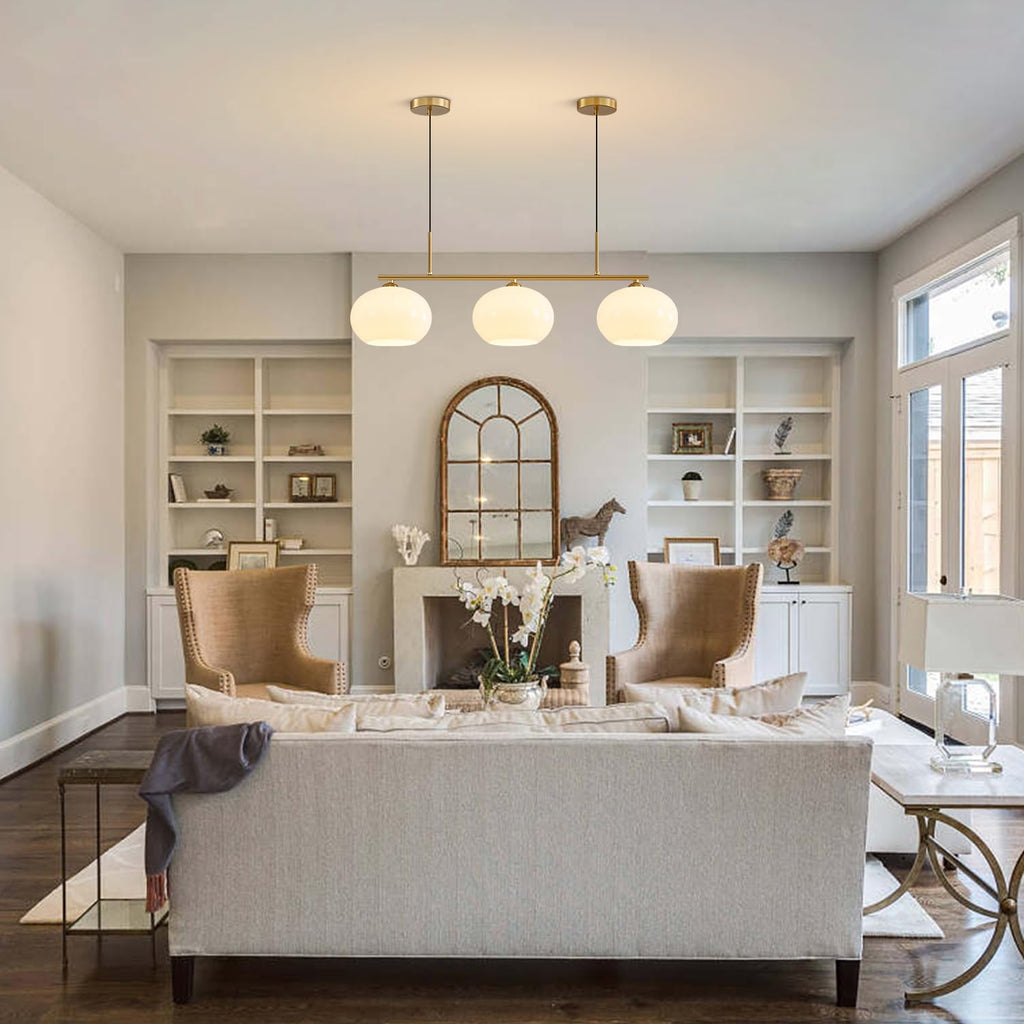 Lighting Mid Century Modern 3-Light Brushed Brass Linear Pendant Light