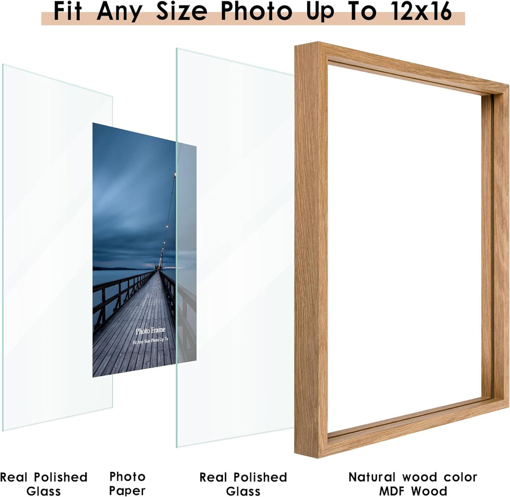 12x16 Floating picture Frames Set of 2,Double Glass Frame,Display Any Size Photo up to 12x16,Wall Mount or Tabletop