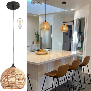 Mini Hemp Rope Woven Pendant Light Woven Light Fixture Boho Chandelier Light Fixture Wicker Pendant Light Rattan