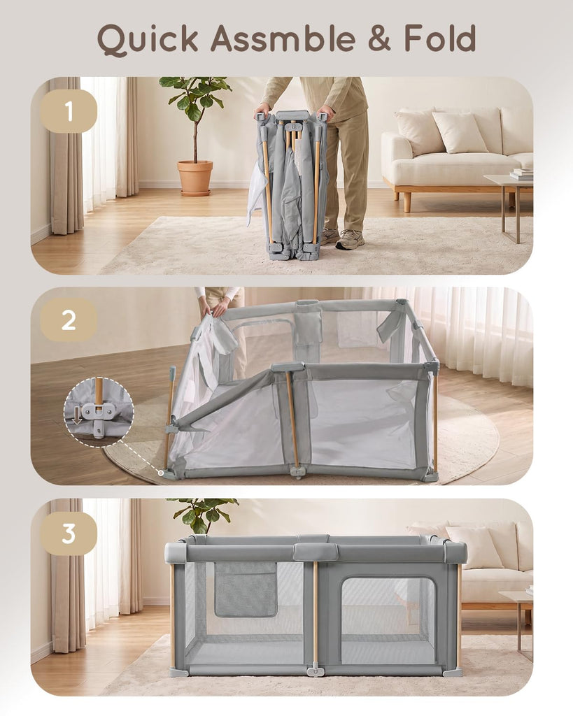 Foldable Baby Playpen, 59 x 59 Collapsible Play Pen for Babies 6-12 Months