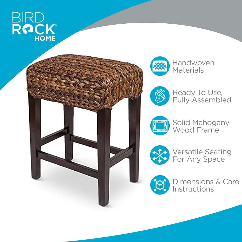 Kitchen Bar Stool with Backless Woven Seat, Espresso, 24.5"