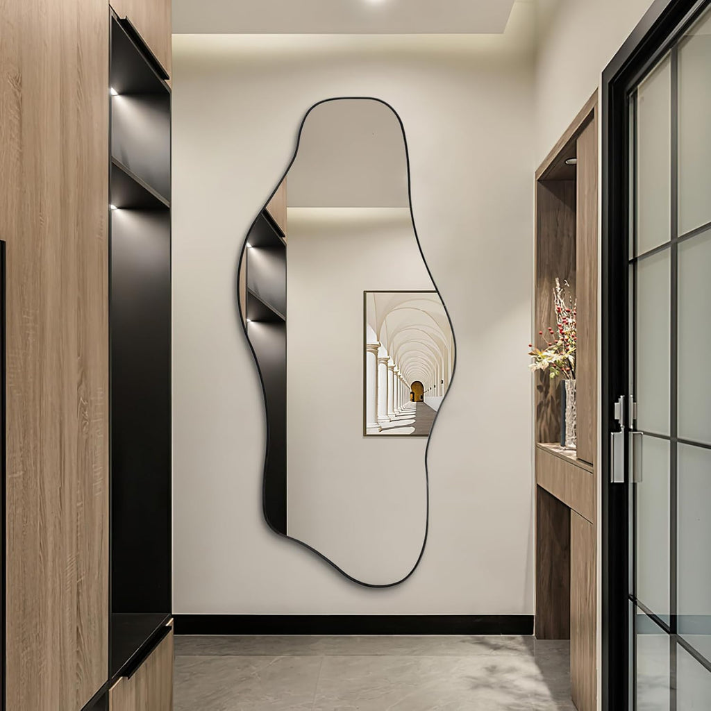Irregular Mirror Full Length, 67"x31" Asymmetrical Tempered Glass Mirrors, Modern Large Organic Frameless Mirrors