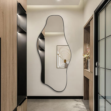 Irregular Mirror Full Length, 67"x31" Asymmetrical Tempered Glass Mirrors, Modern Large Organic Frameless Mirrors