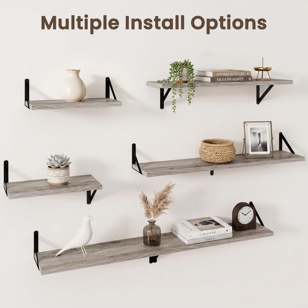 Wall Mounted Floating Shelves Set of 2, 24x8, Grey