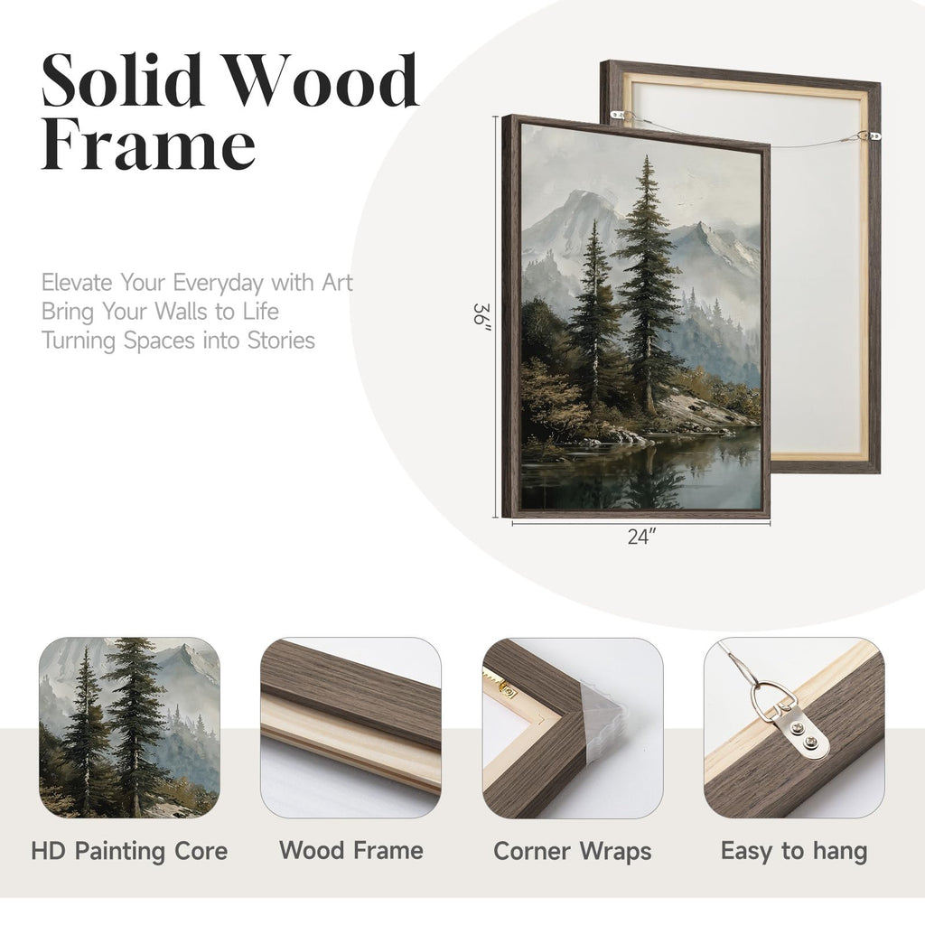3 Piece Large Framed Mountain Landscape Wall Art, 24x36 In