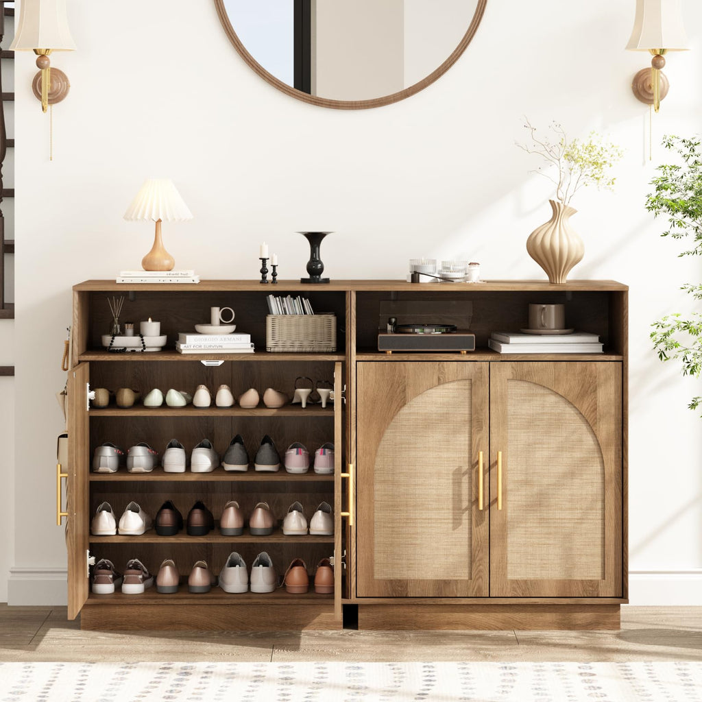 Set of 3 Rattan Shoe Storage Cabinet with Arched Doors