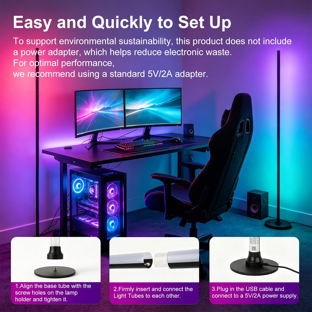 LED Corner Floor Lamp 63" Tall Smart Standing Corner Lamp