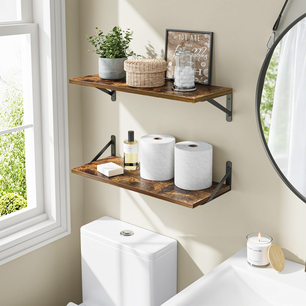 2pcs 10 in Deep Floating Shelves for Wall (Brown, 23.6" L)