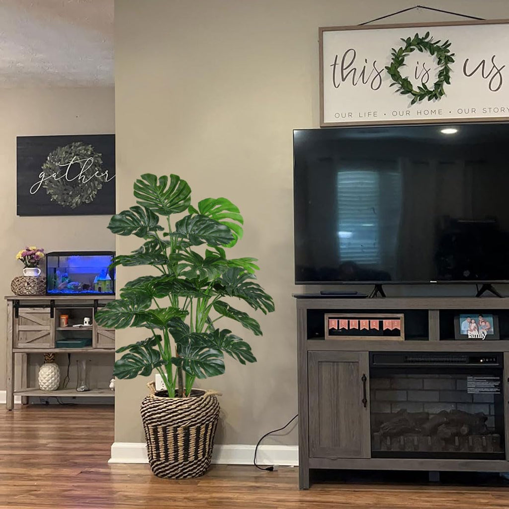 54'' Tall Large Artificial Monstera Deliciosa Plants, 4.5 Feet Faux Swiss Cheese Floor Plants Fake Tropical Silk Tree