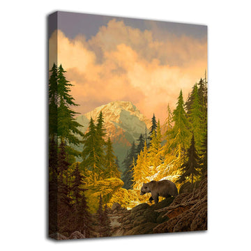 Autumn Mountain Bear Wall Art Nature Canvas Pictures, 20"x28"