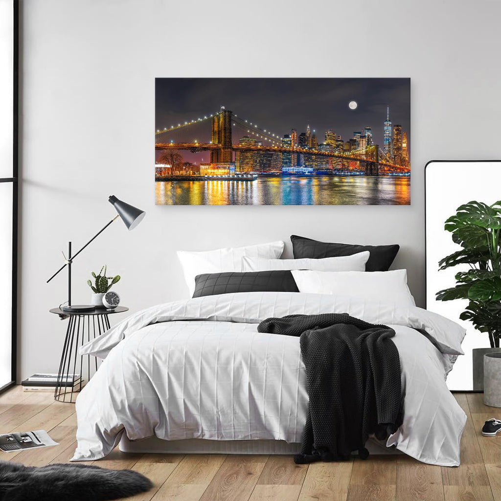 Brooklyn Bridge Night Skyline Canvas Wall New York Poster