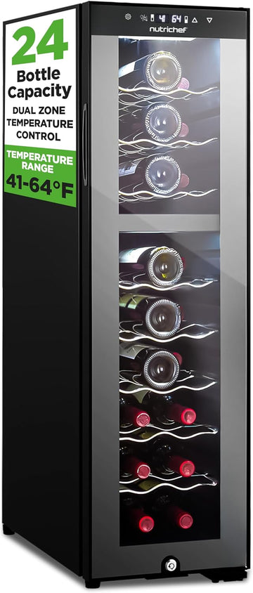 24 Bottle Wine Fridge | Dual Zone Wine Chiller | Adjustable Temperature 41°F to 