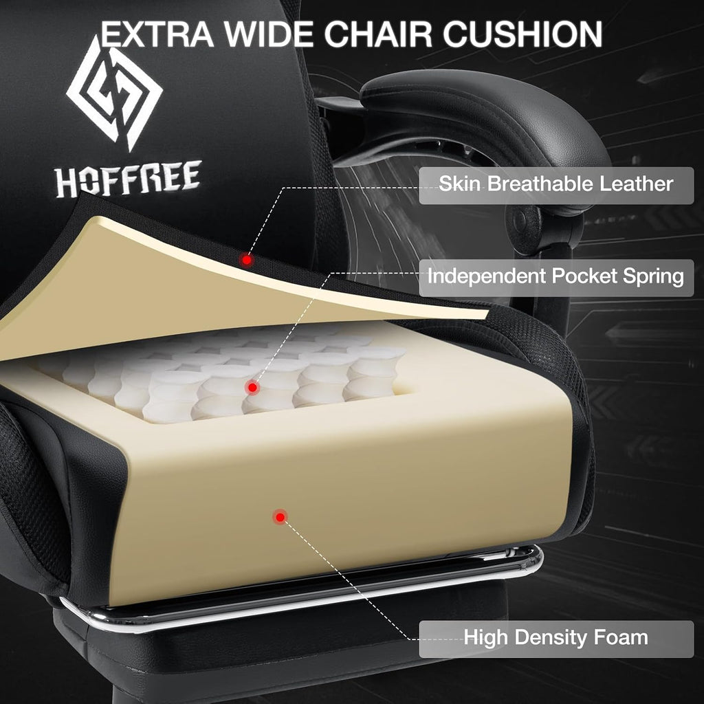 RGB Gaming Chair with Speakers Music Rhythm LED Lights Computer Chairs-Grey | Ergonomic Massage Game Chair with