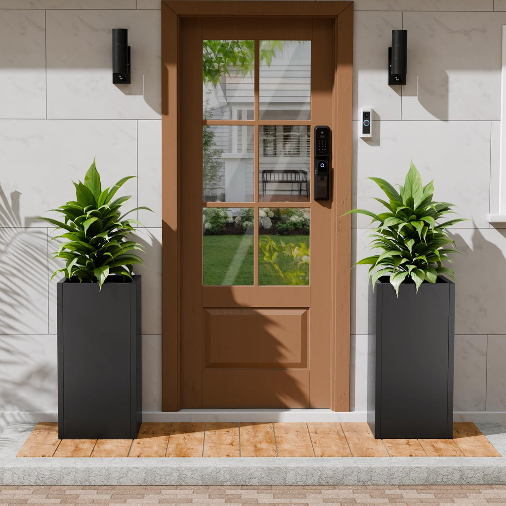 24" Tall Metal Planters Box for Outdoor Plants, 60cm H Square Black