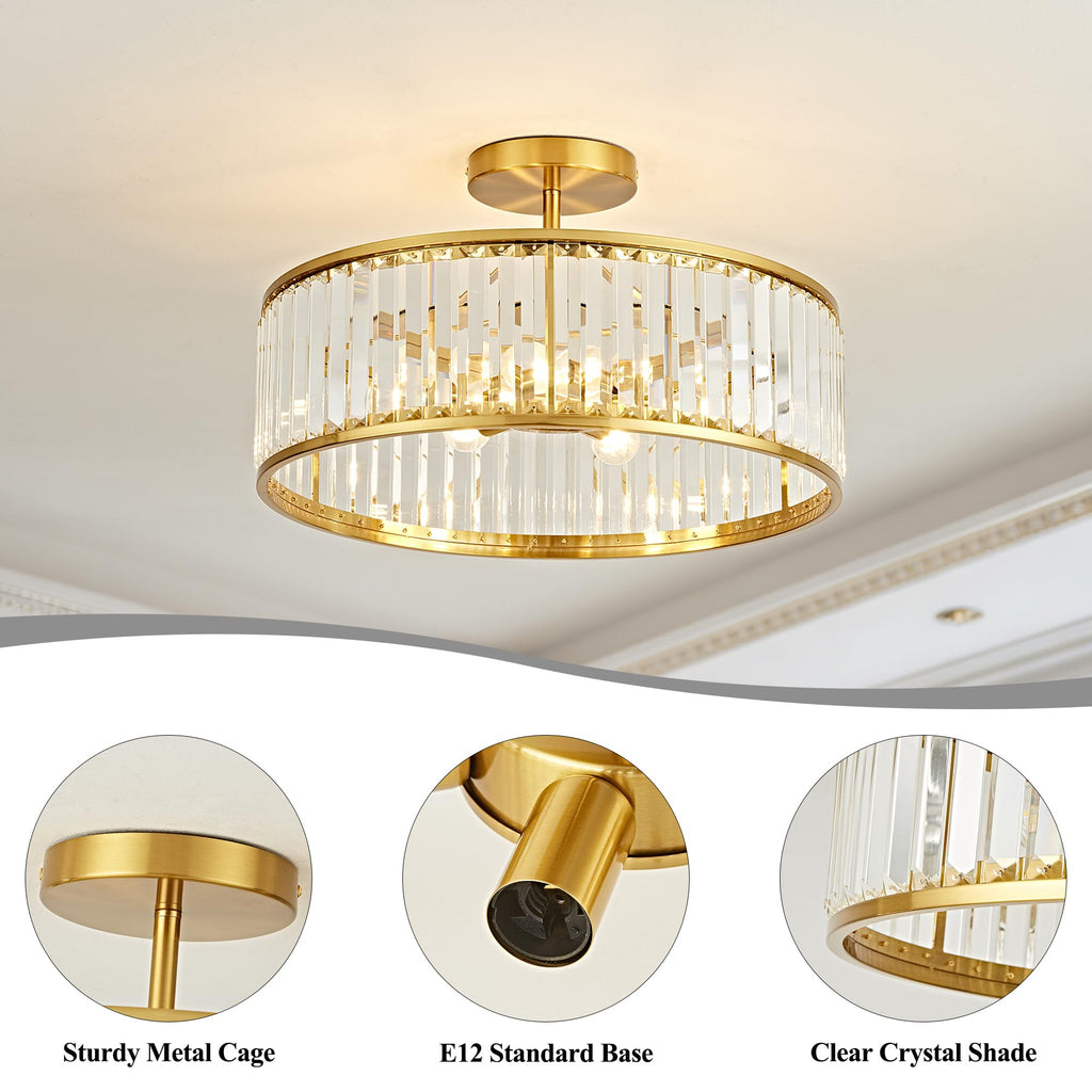 19.7" Modern Crystal Chandeliers Semi Flush Mount Ceiling Light, Large Round Crystal Chandelier Ceiling Lights