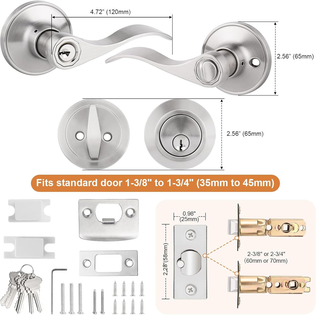 Entrance Door Lever Deadbolt Sets Drop Style Entry Door Handle Set with Single Cylinder Deadbolt in Satin Nickel