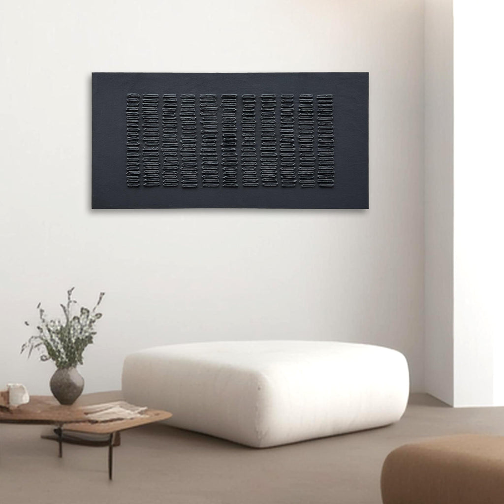 Art Hand-Painted Thick-Textured Black Minimalist Wall Art, 30x60 inches Contemporary Art Canvas Oil Painting