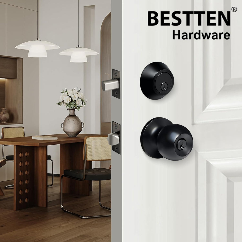 2 Pack Keyed Same Exterior Door Knobs and Single Cylinder Deadbolts Combo Set