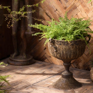 Vintage Urn Planter with Embossed Pattern, Decorative Bronze Finish Flower Pot, Classic Round Plant Pot for Outdoor