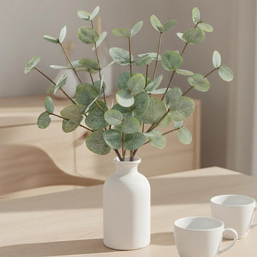 15" Artificial Eucalyptus Stems Potted Plant - Realistic Small Fake Desk Plants Home Decor, Faux Plants in Frosted