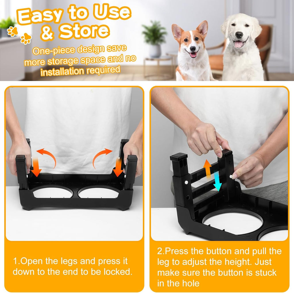 Elevated Dog Bowls for Small Medium Dogs, 3 Height Adjustable Raised Stand with 2 Thick 6" Stainless Steel Food