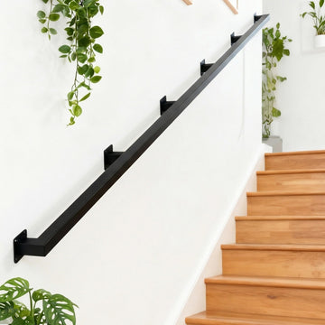 15FT Stair Railing Indoor Wall Mount, 500lb Black Handrail