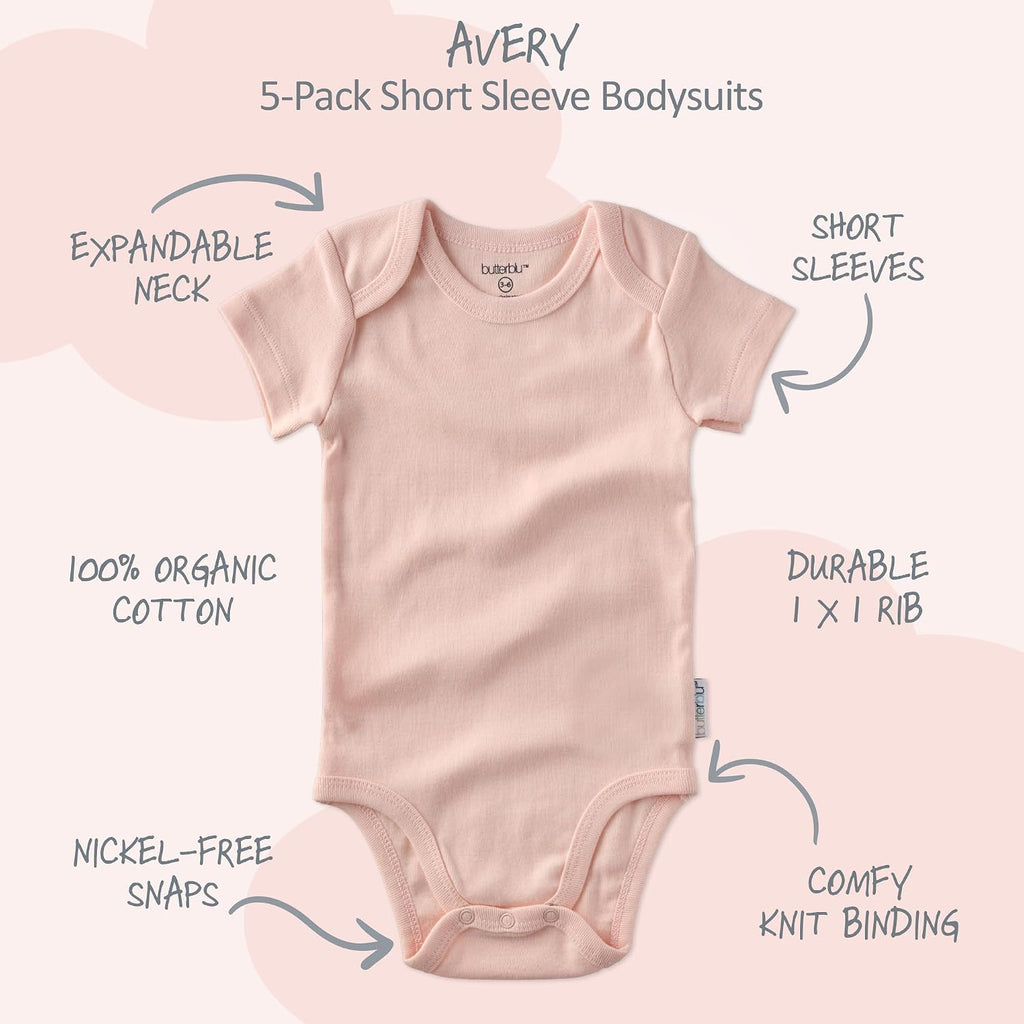 Avery Multipack Short Sleeve Bodysuits 100% Organic Cotton