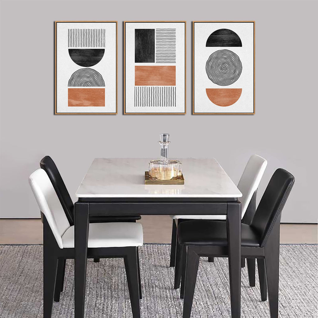 Black Brown Boho Framed Wall Art Geometric Canvas Pictures, 16"x24"x3