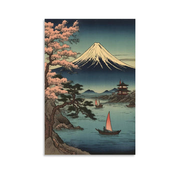 Japanese Ukiyo-e Mount Fuji Canvas Wall Art Poster - Lake Kawaguchi Vintage Painting Print | Traditional Zen Asian