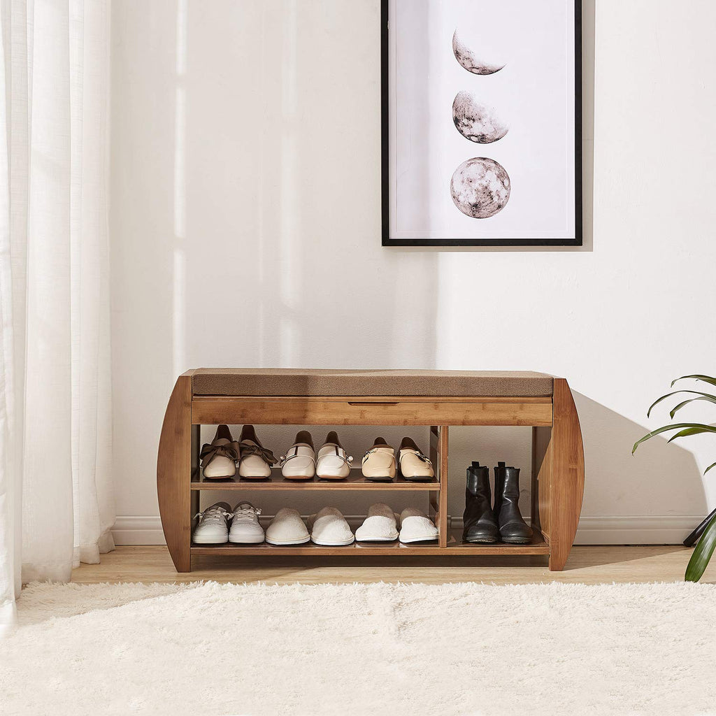 Bamboo Shoe Rack & Shoe Bench, Entryway Storage Organizer, Multi Function Bathroom Living Room Corridor and Garden