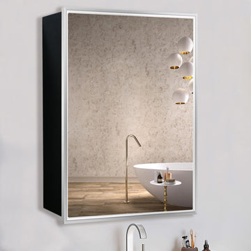 24x30 Inch Aluminum Framed Bathroom Medicine Cabinet - Surface Mount Single Door Storage, Silver