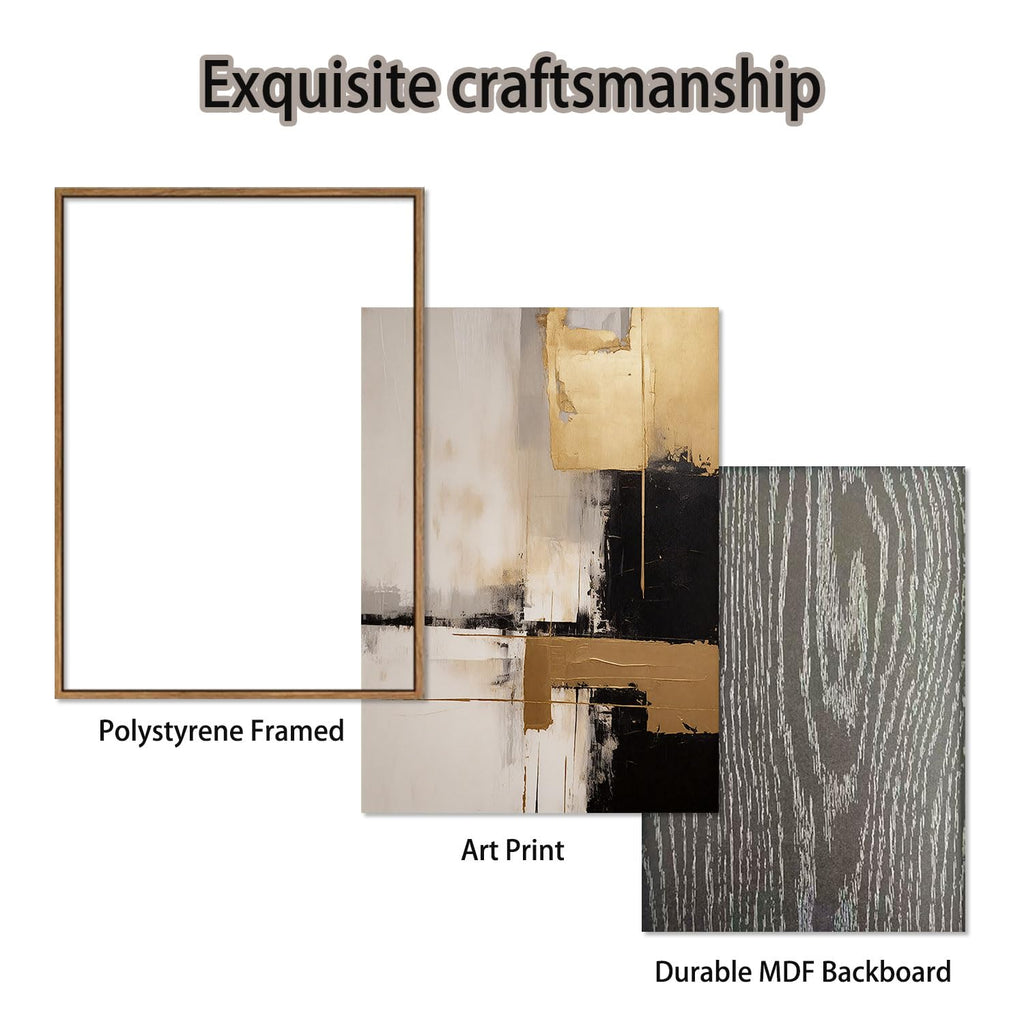 3 Piece Framed Wall Art Abstract Wall Decor Black Gold Pictures Modern Minimalist Canvas Art Large Luxury Paintings
