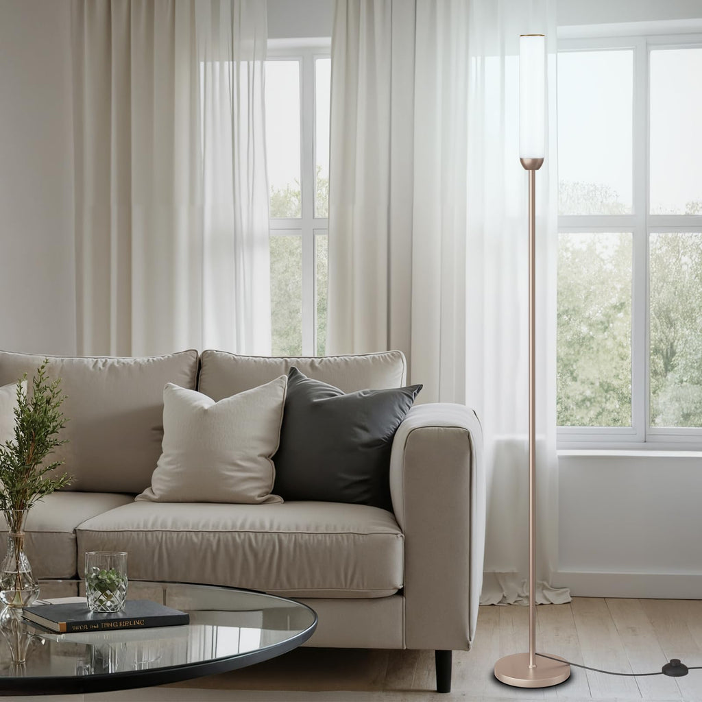 LED Floor Lamp with Remote Control, Foot Switch, Champagne Gold