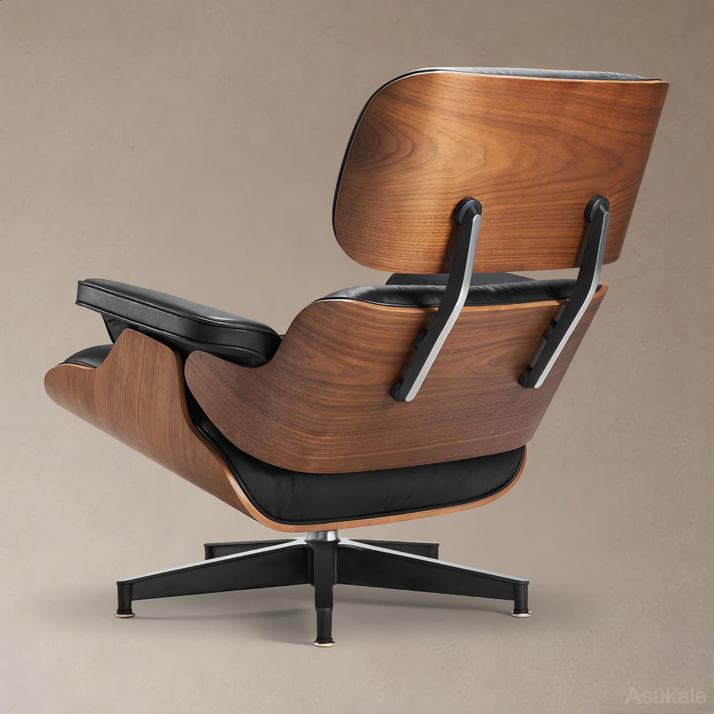 Modern Reading Chair and Ottoman — Walnut Leather