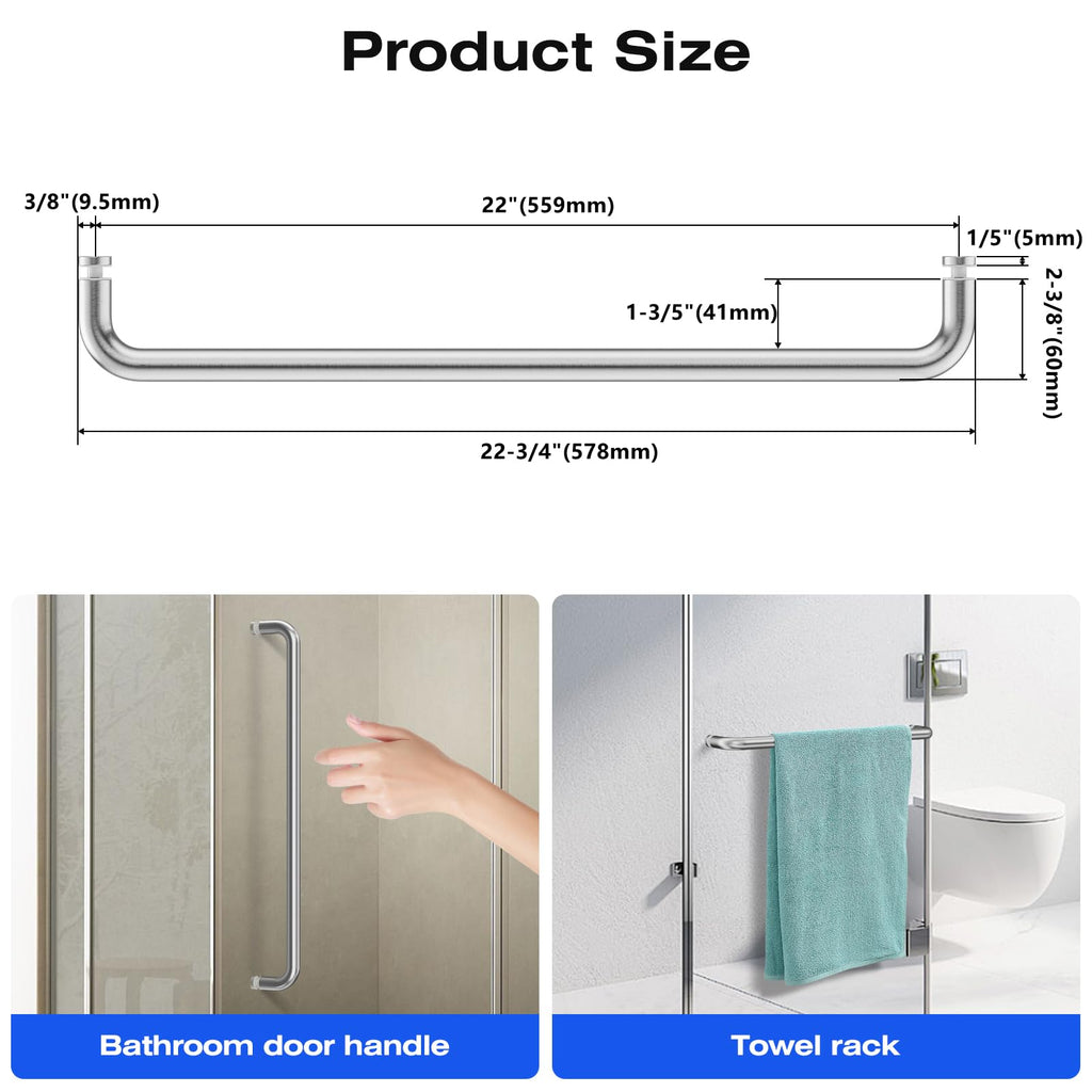 22 Inch Shower Door Handle, Single-Sided Towel Bar, Brushed Nickel