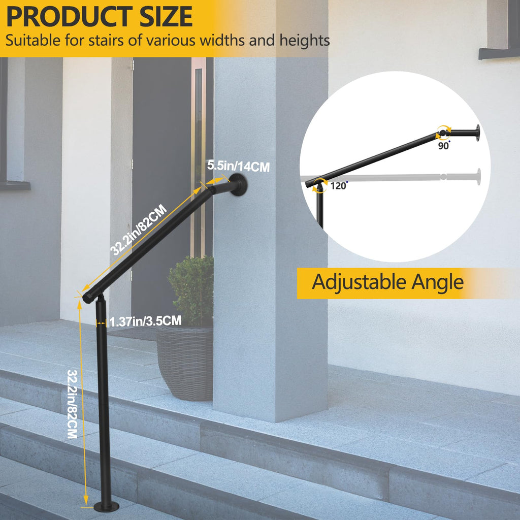 2 Pack Hand Rails for Outdoor Steps 2-3 Step Deck Railing Kit Wall Floor Mounted Wrought Iron Handrails Deck Rail Kit