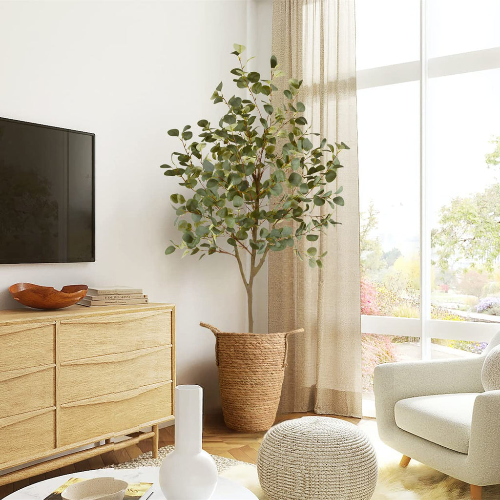 Artificial Eucalyptus Tree 6ft Fake Plant with Woven Basket