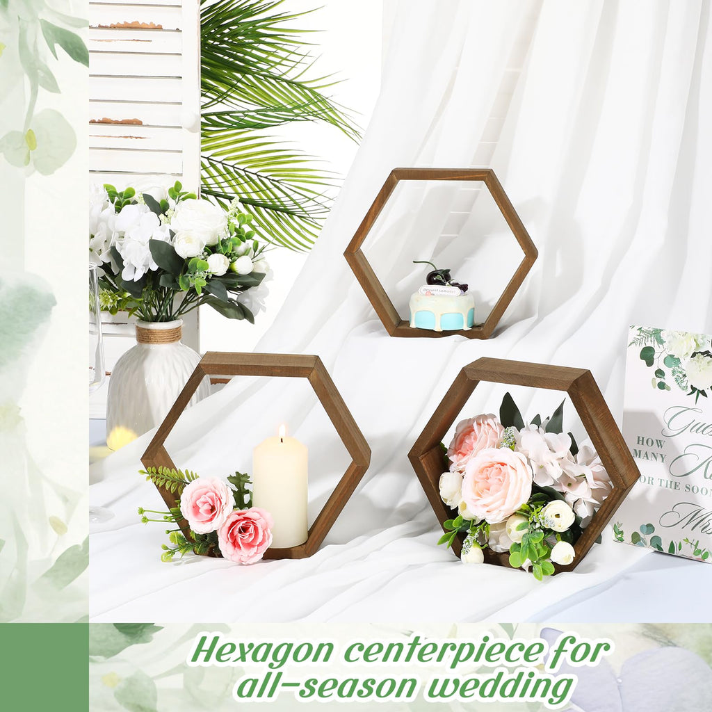 12 Pcs 12pcs 8inch Hexagon Shelves Wedding Table Decor, Brown