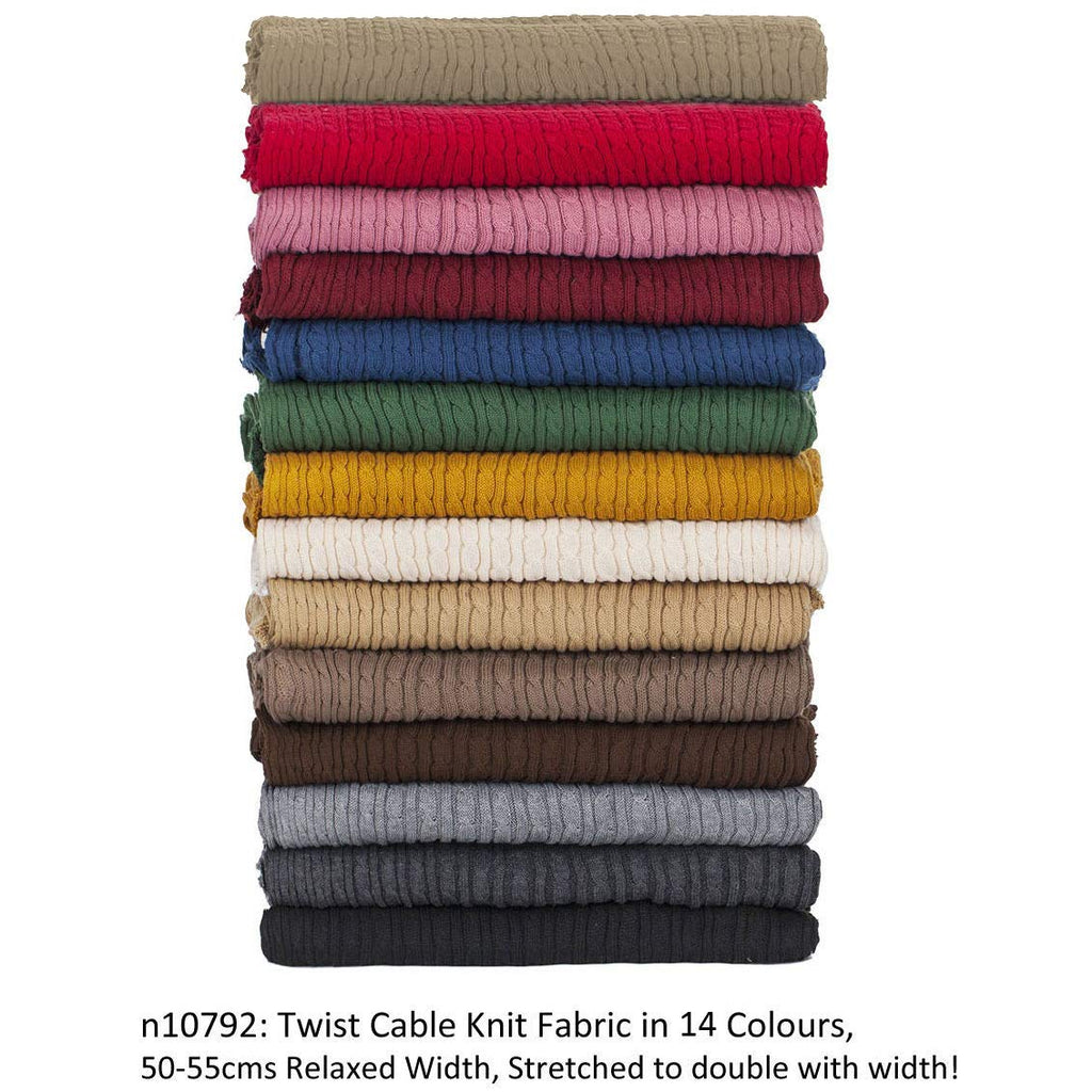 Cable Twist Knit Fabric, Selvedge Edge 14 Colours, Knitted Sweater Style Cotton Feel Material. Superb Cloth for