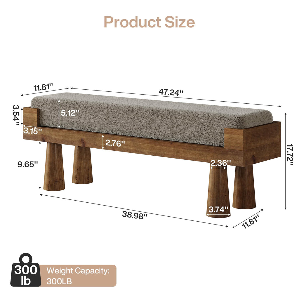 Upholstered Entryway Bench, Shoe Bench with Solid Wood Legs