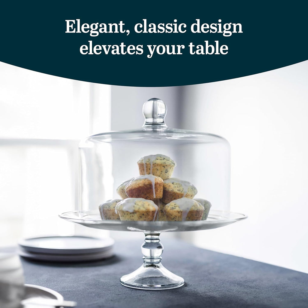 Selene Glass Cake Stand with Dome Lid, Footed Dessert Serving Dish - Set of 2