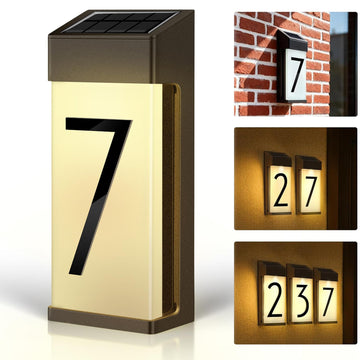 Solar Lighted House Number 7, Warm Frosted Glass Glow for Curb Appeal