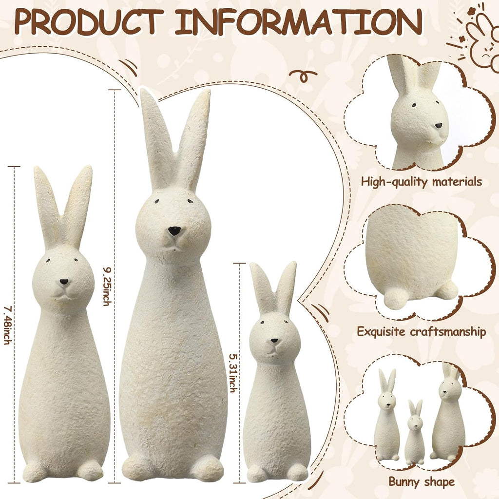 Easter Terracotta Bunny Decorations Rustic Rabbit Statues Home Decor Spring Rabbit Figurines Travertine Bunny - Set of 3