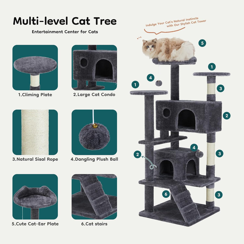 54 Inch Cat Tree Tower with Scratching Posts