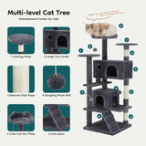 54-inch Indoor Cat Tree Tower - Multi-Level Pet House for Large Cats with 2 Condos, Scratching Posts, Round Platform