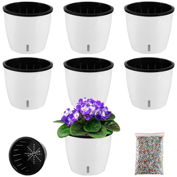 6.7 Inch Self Watering Pots for Indoor Plants, 6 Packs African Violet Pots with Indicator, Black Wick Pot with