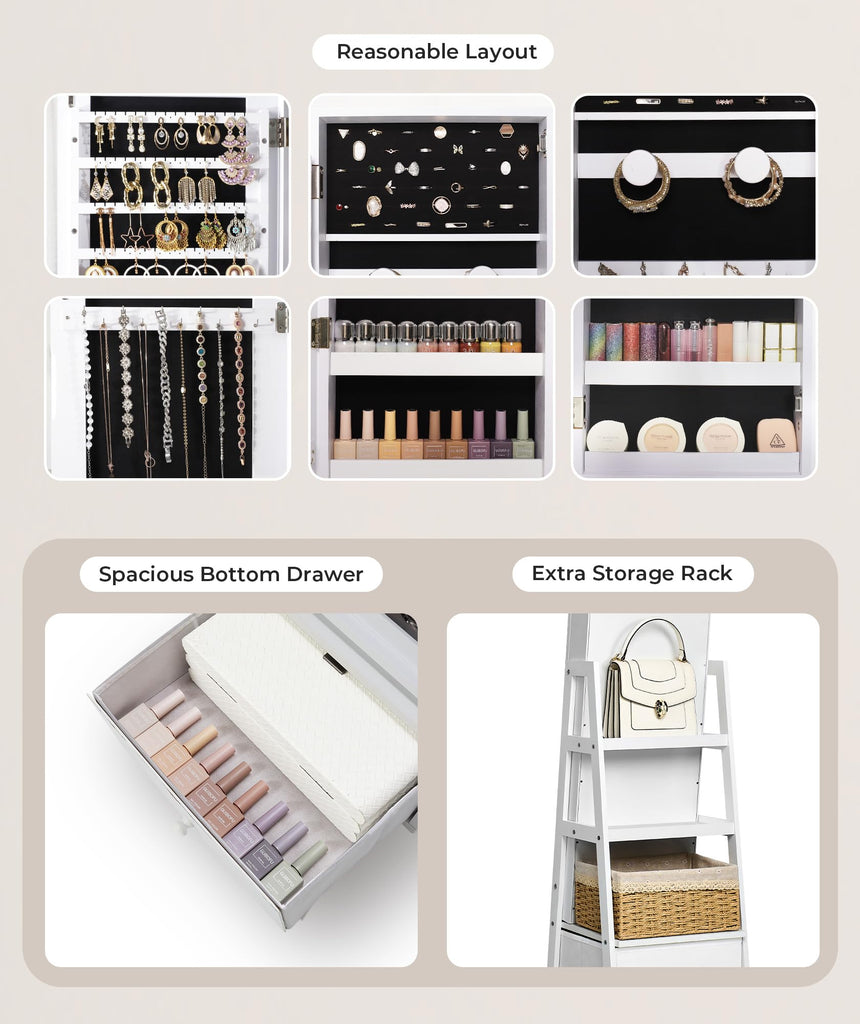 360° Swivel Jewelry Cabinet, Full Length Mirror, Lockable